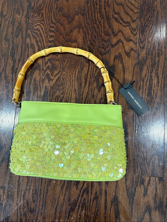 Sondra Roberts Handbags - Sondra Roberts Lime Sequin Shoulder Bag with Bamboo Handle